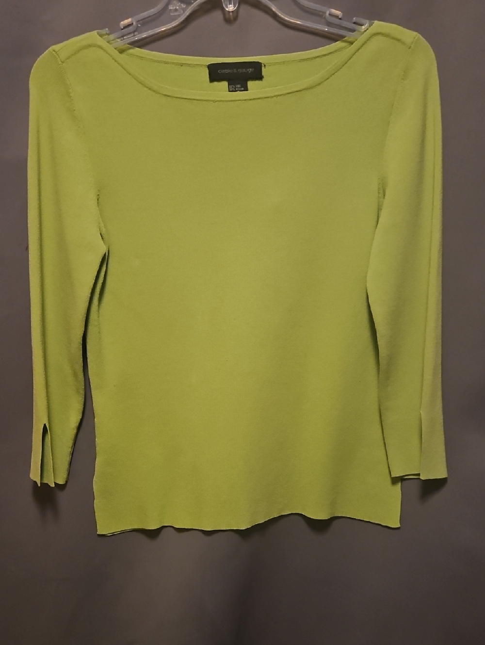 Cable & Gauge Light Green Crewneck Sweater Womens Sz Small 3/4 Sleeve